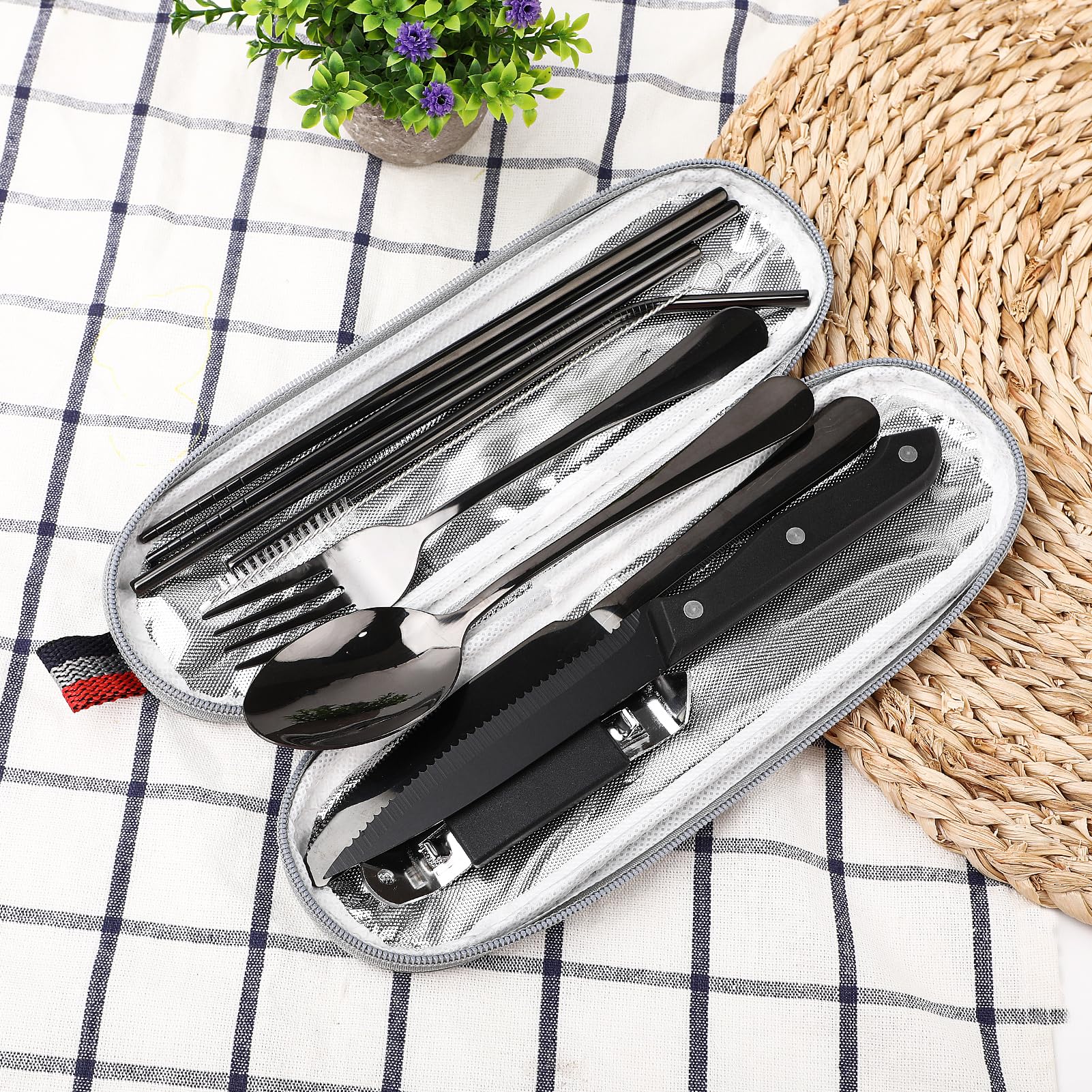 Camping Cutlery Set, 9 Pieces, Outdoor Stainless Steel Travel Box Pack, Portable — image 3