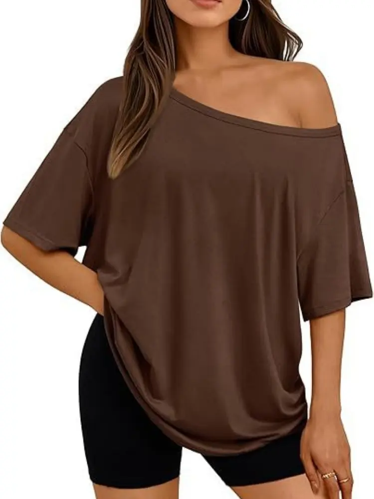 New Women's T-shirt Casual Fashion Slant Collar
