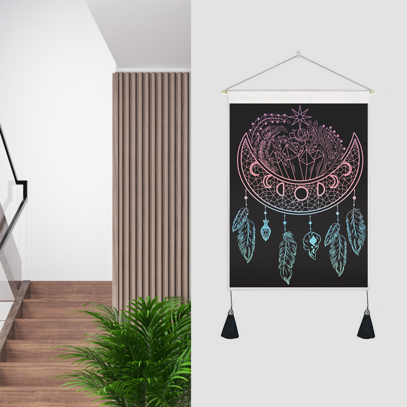 Tapestry Tassels Moon Mountain Linen Cotton Home Door Wall Hanging Bedroom Decor — image 11