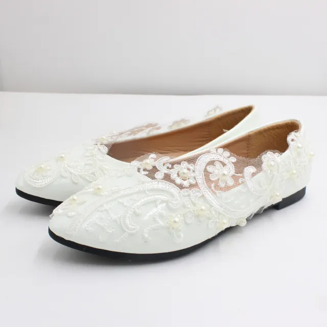 New Lace High Wedding Shoes With White Low Heels White - Shop at LoveMi