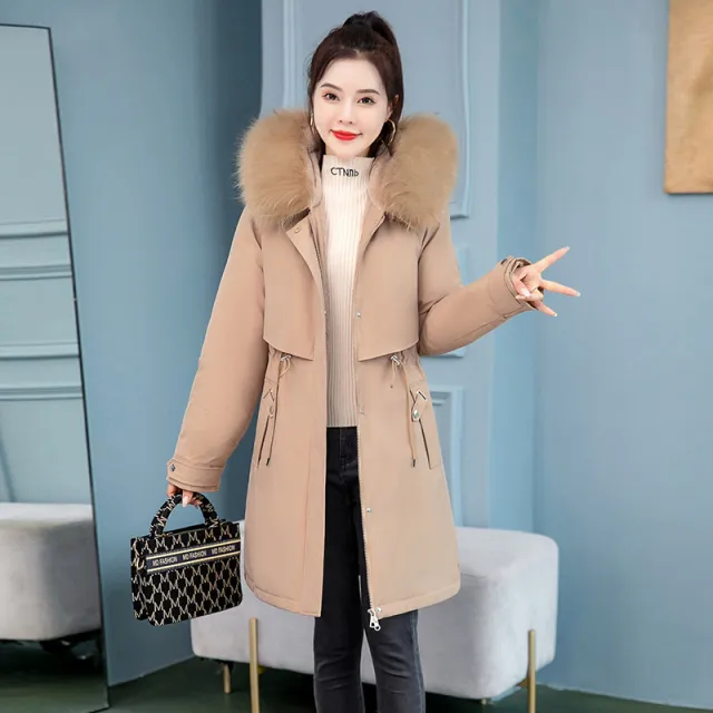 6XL Plus Size Cotton padded Jacket Women's Thick Cotton padded Apricot - Shop at LoveMi