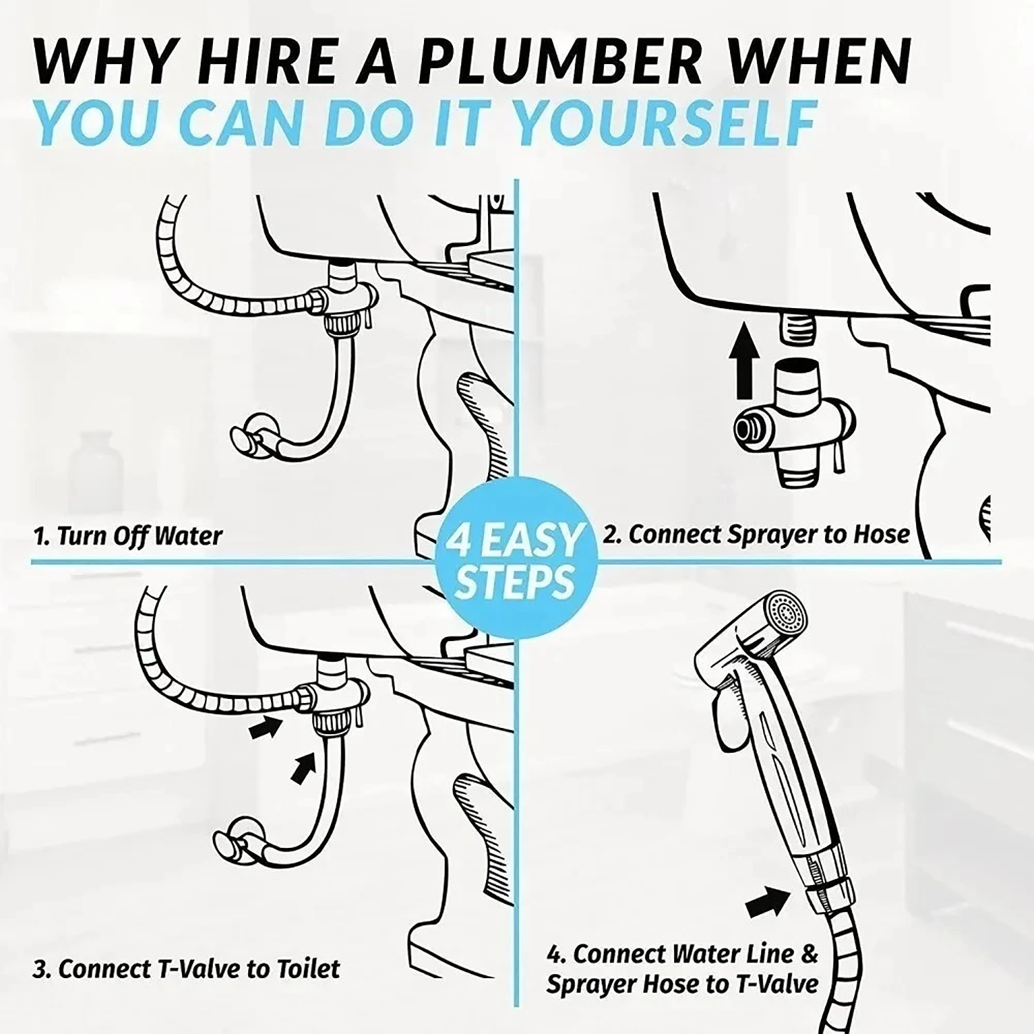 Handheld Shower Head Bidet Attachment - Bathroom Hose Kit & Shattaf Adapter — image 5