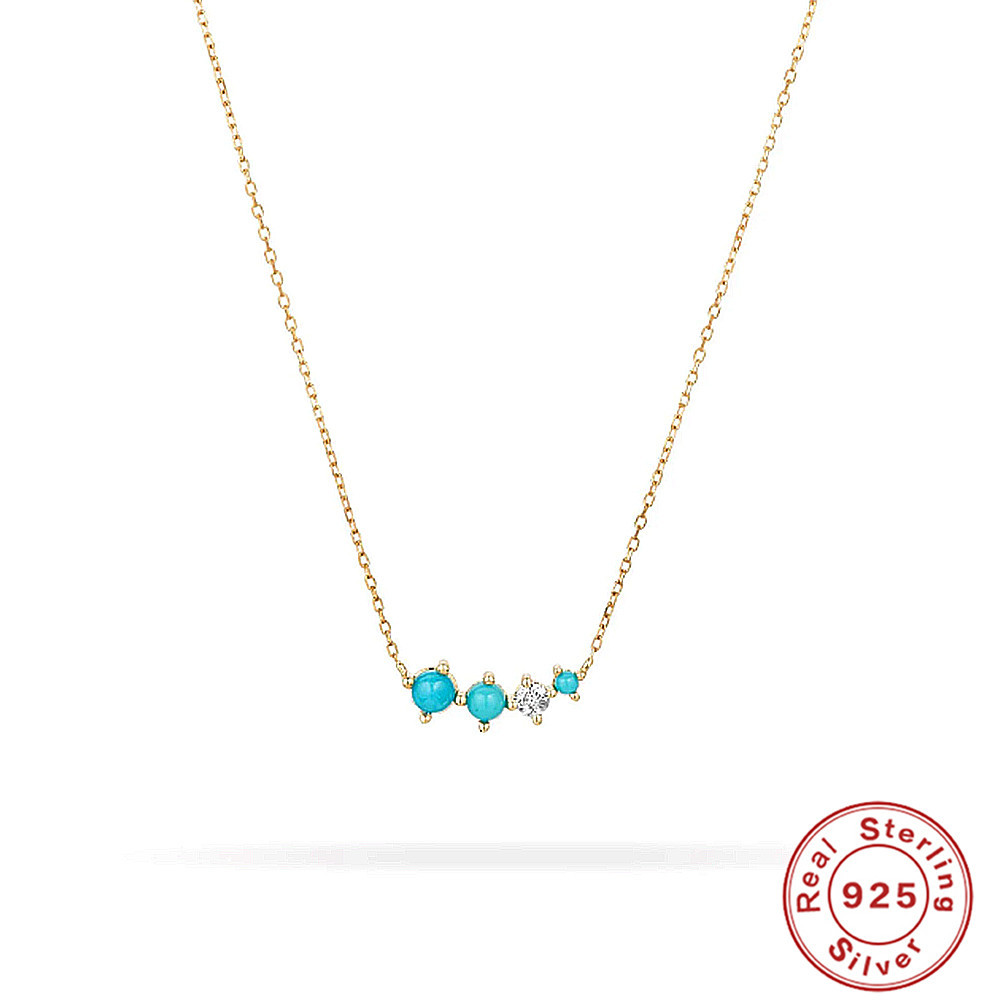 S925 Sterling Silver Turquoise Four-claw Diamond-embedded Curve Minimalist Wear Clavicle Chain