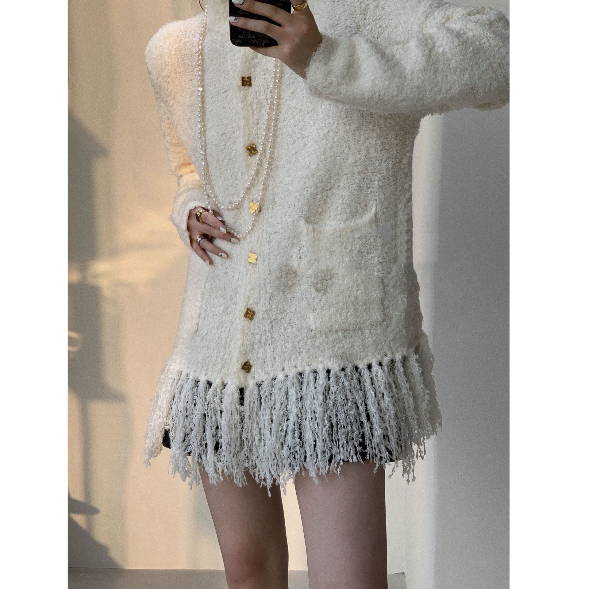 Turtleneck Tassel Cardigan New Autumn And Winter Loop Wool Sweater Coat Women