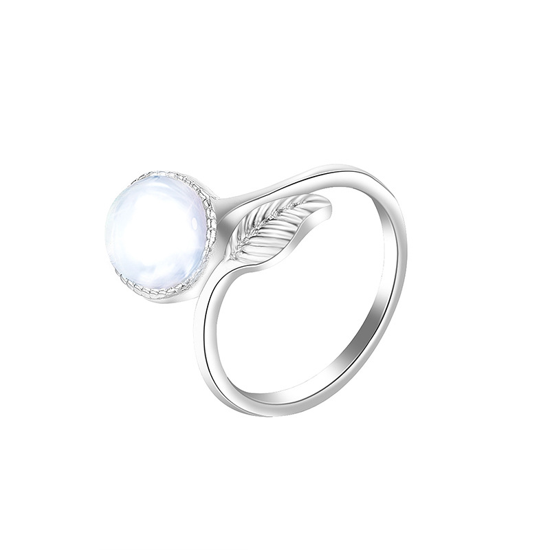 New Hot-selling Moonstone Feather Alloy Adjustable Ring