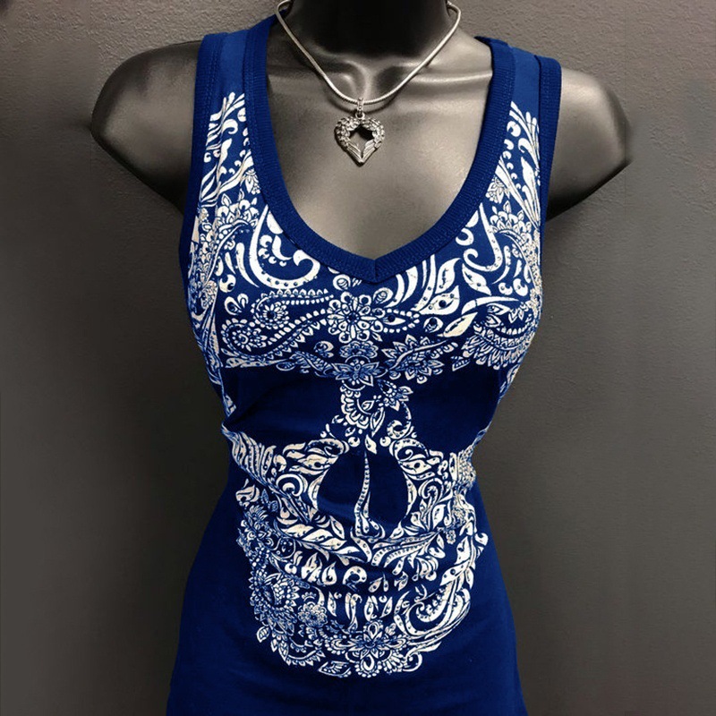 Women's Skull Print Sleeveless Racer Top