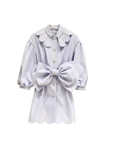 New Purple Wavy Bow Coat Dress