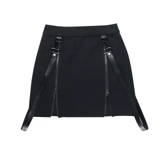 Double Zipper Bag Hip Gothic Design Women's Skinny Skirt - Black