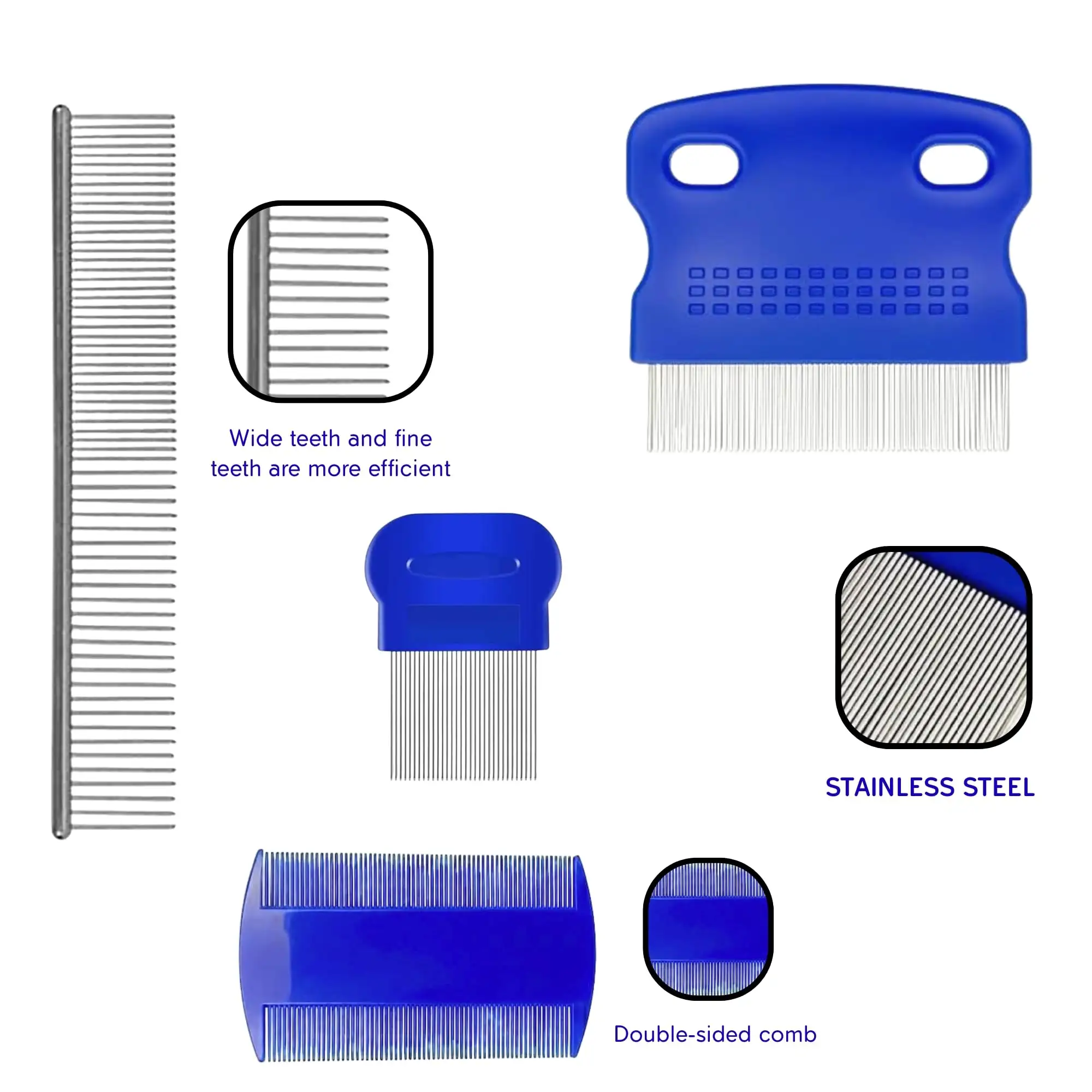 Flea Lice Comb - 6 Pack Flea Comb For Cats Dogs Remove Fleas Lice Eggs Stainless Steel Cat Dog Grooming Comb  Tear Stain Remover Dog Eye Comb  Dematting Comb Fo
