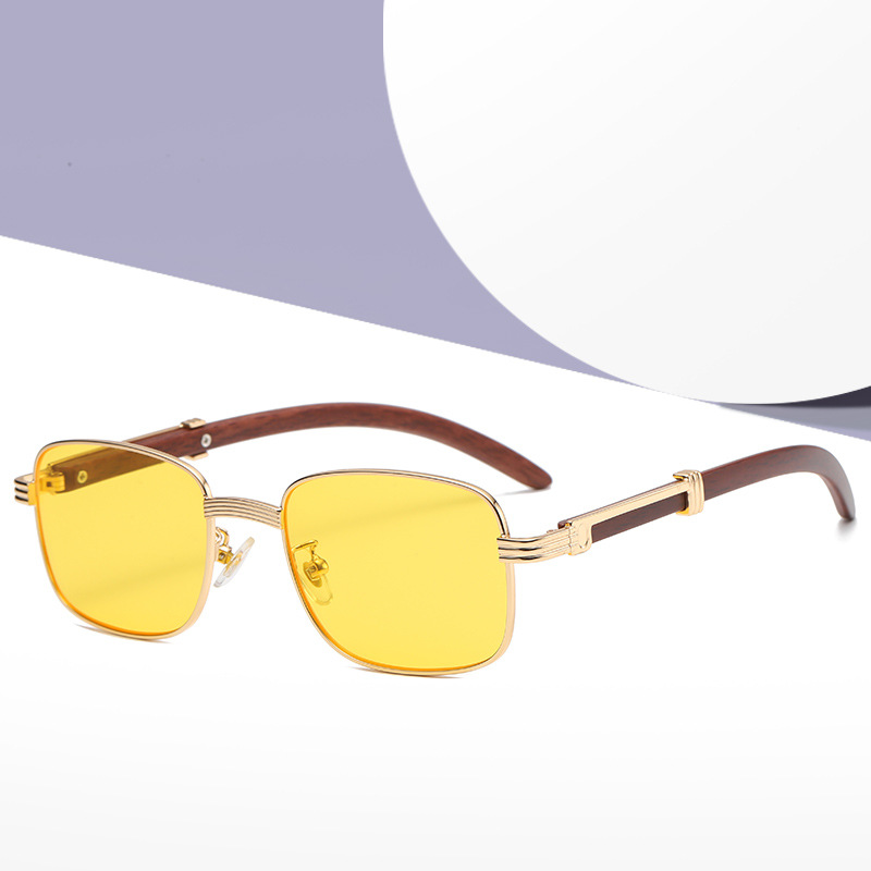 Title 5, Trendy Sunglasses With Wood Grain Metal Frame