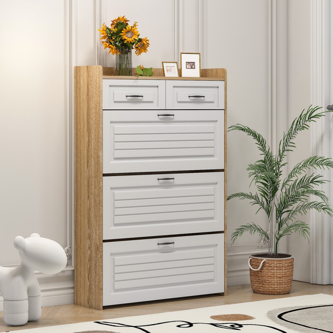 New Wooden Shoe Cabinet, 3 Doors And 2 Drawers, Equipped With Hangers And Spacious Storage Space