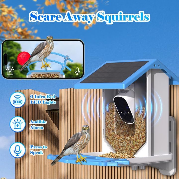 Smart Bird Feeder With Camera Solar Powered WiFi 4MP Live Camera AI Identify Bird Species Auto Capture Garden Bird Watching Motion Detection Ideal Gift For Bird Lovers Blue