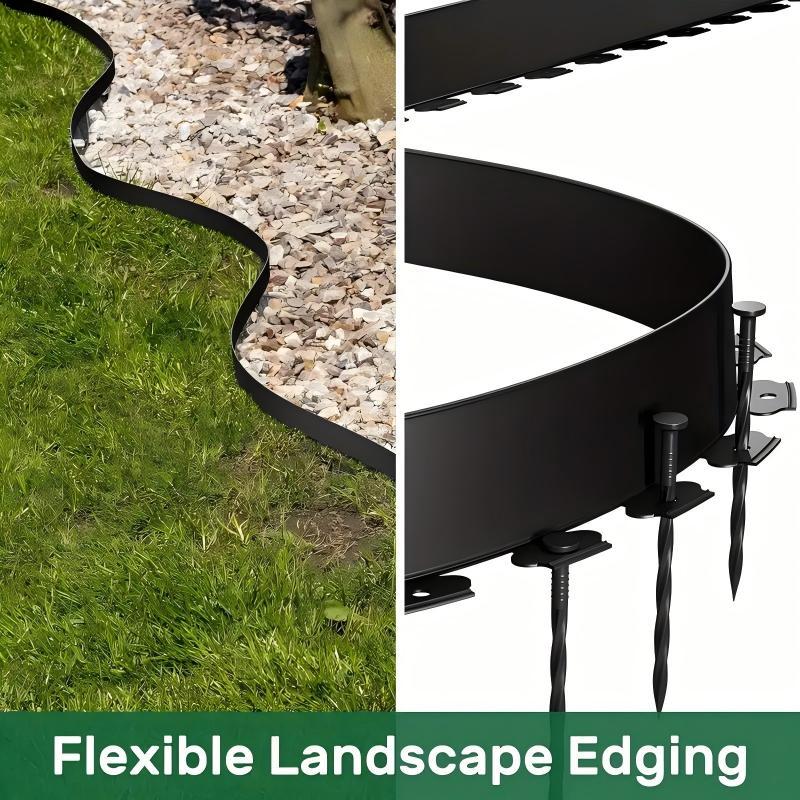 Landscape Edging With Anchoring Spikes No-Dig Garden Edging Kit Flexible Plastic Supplies For Flower Beds, Patios, Lawns, Pavers, And Paths 4
