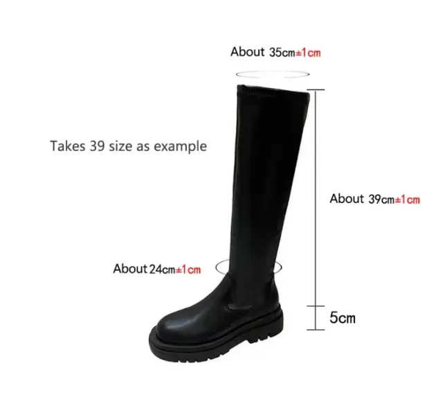 Thick Sole Knee High Boots For Women Chunky Heel Black Long Boots Leather Knight Boots Fashion Winter Shoes Long Boots Size40 - Shop at LoveMi