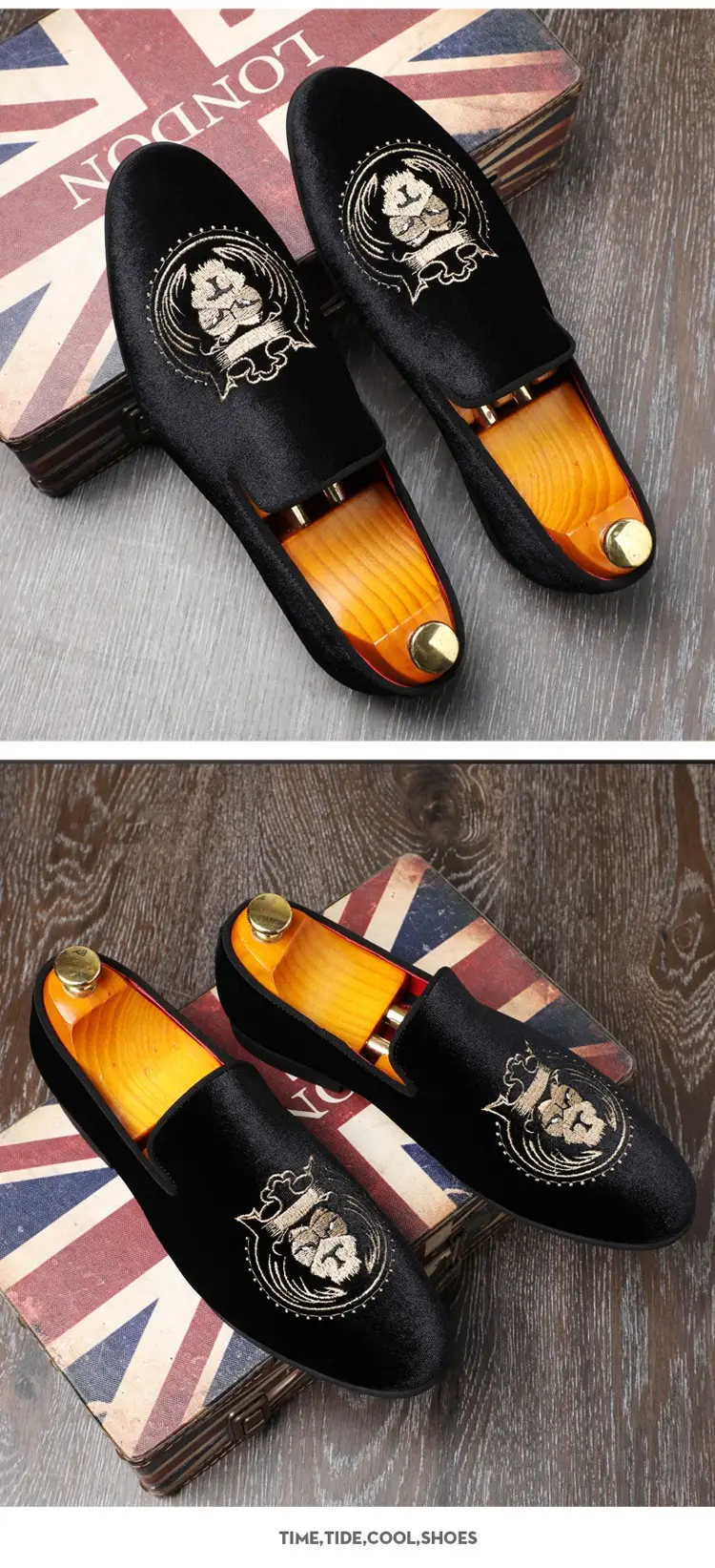 British Breathable Tods Casual Shoes Men's Trendy Embroidered Leather Shoes