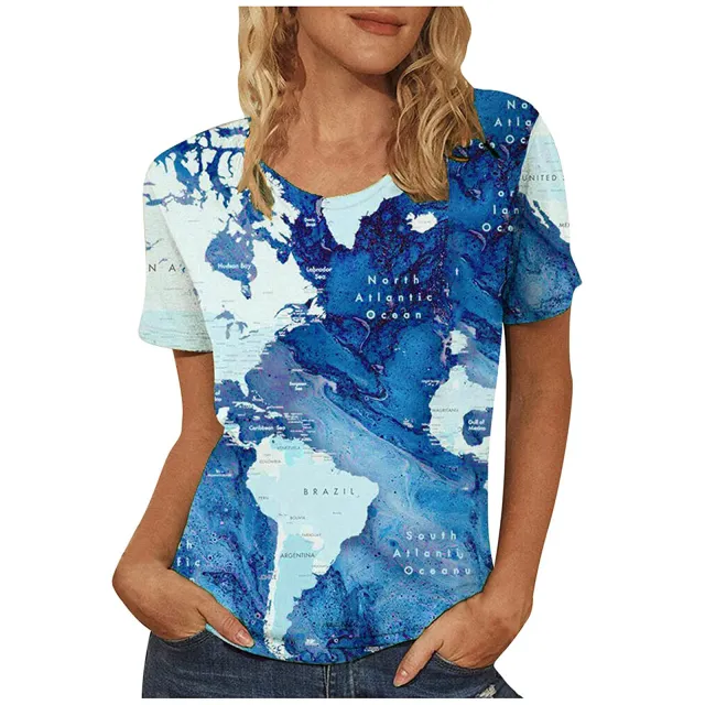The New Landscape Map Location Printing Short Sleeved Top 5.Style - Shop at LoveMi