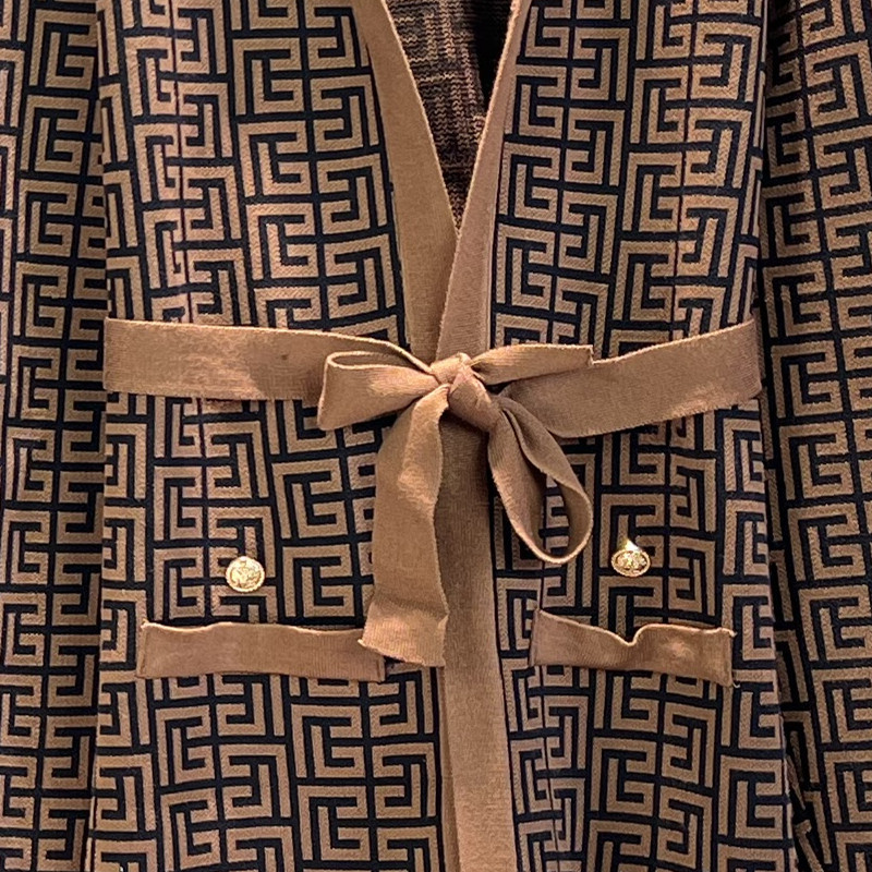 Women's Printed Coat Sweater Wide-leg Pants Casual Suit