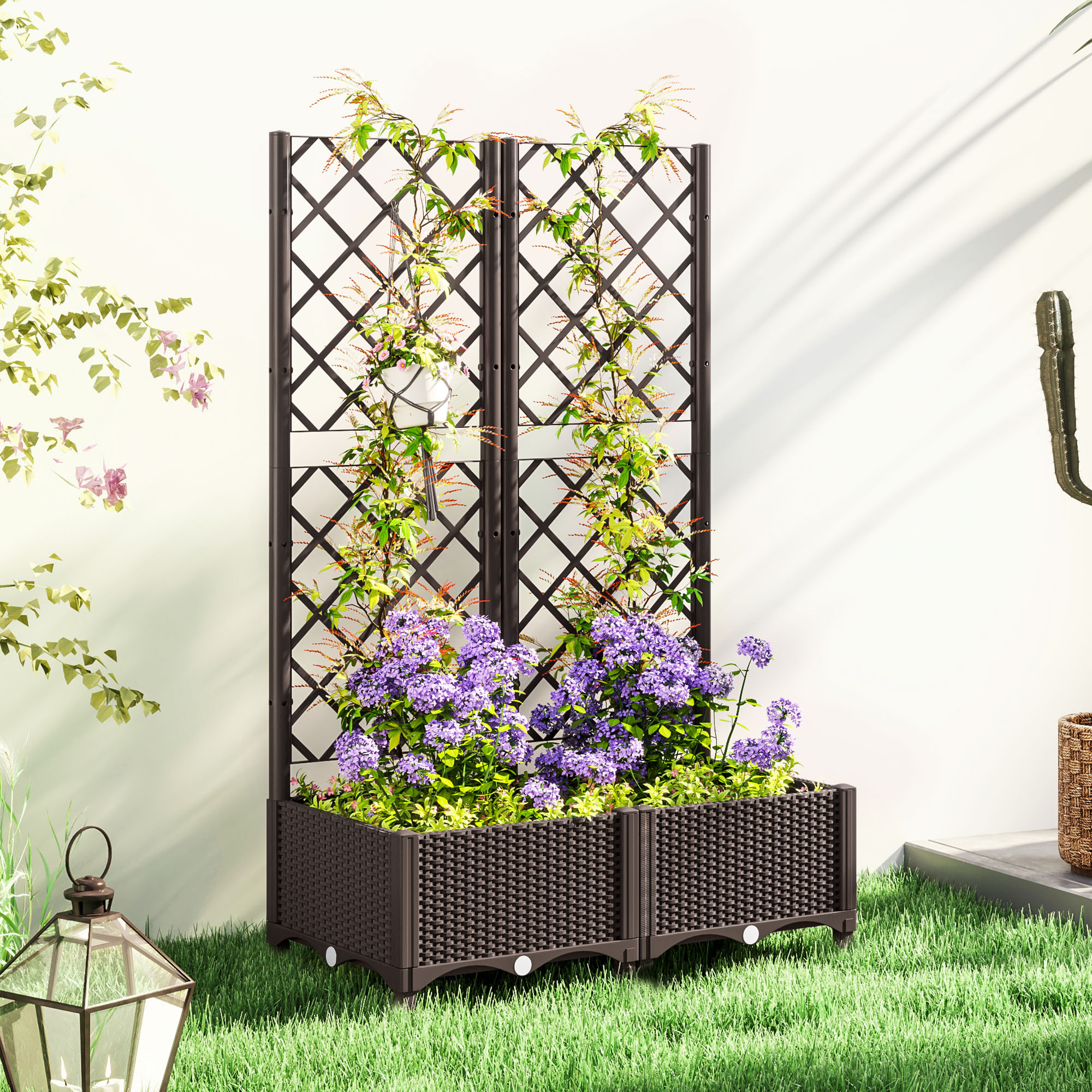 Elevated Garden Bed With Flower Rack, Plastic Planting Box, Equipped Drainage — image 8