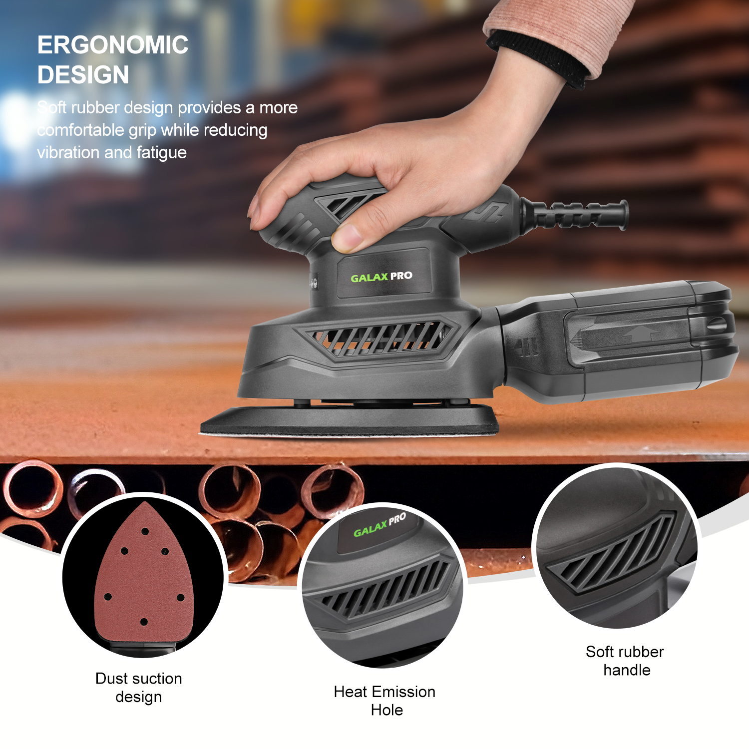 130W Detail Sander, Dust Collector, 20Pcs Sandpaper 13000RPM Compact Triangular — image 3