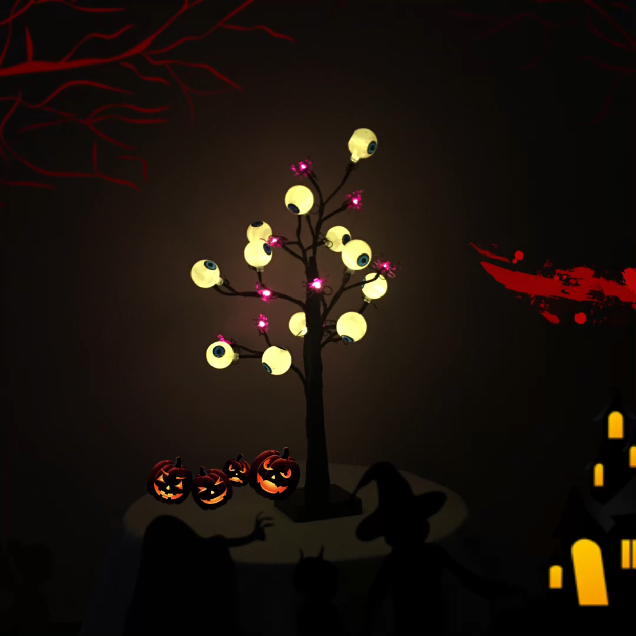 Lampe arbre à crânes LED Halloween — double alimentation 2