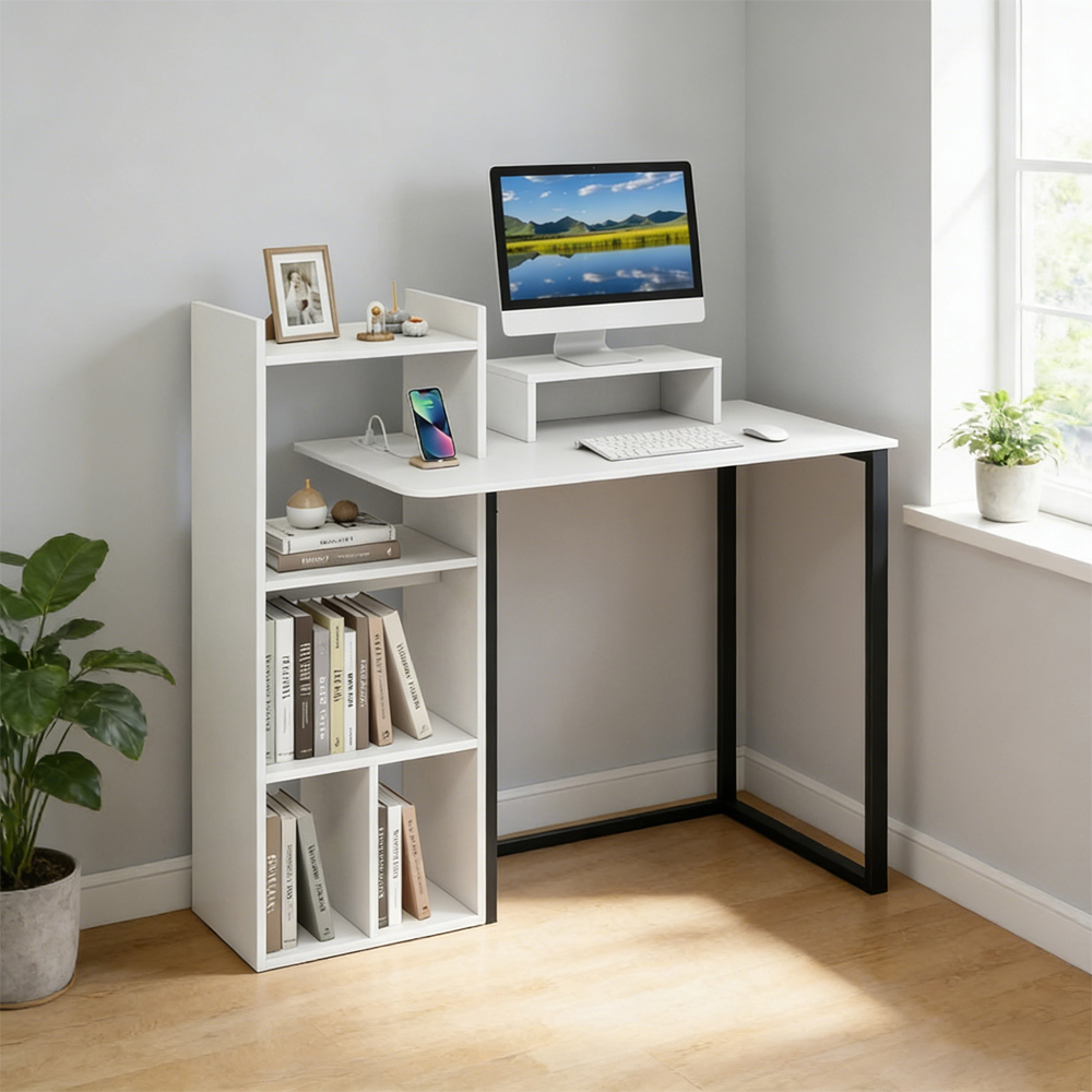 Computer Desk With Charging Station And Ergonomic Monitor Stand With Non-slip Foot Pads For Living Room, Bedroom, Study And Office view 2