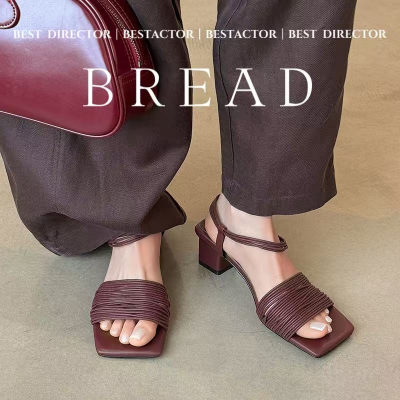 Women's Handmade Multi-Strap Leather Block Heel Sandals, Square-Toe Ankle Wrap Mid-Heel Shoes With Pigskin Lining