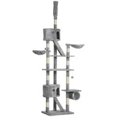 Floor Standing Cat Tree 94.5-10.25 Inch Height Adjustable Cat Climbing Tower, Apartment Hammock - Grey - View 1