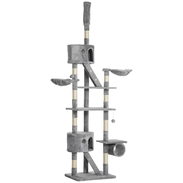 Floor Standing Cat Tree 94.5 10.25 Inch Height Adjustable Cat Climbing Tower, Apartment Hammock Grey - Shop at LoveMi