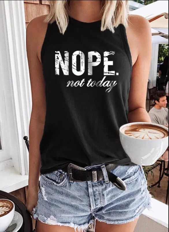 Printed Crew Neck Sleeveless Vest Black - Shop at LoveMi