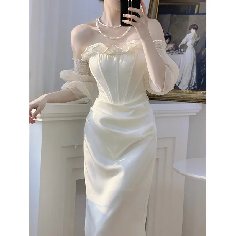 White Bra Annual Meeting Birthday Dress Woman - Apricot