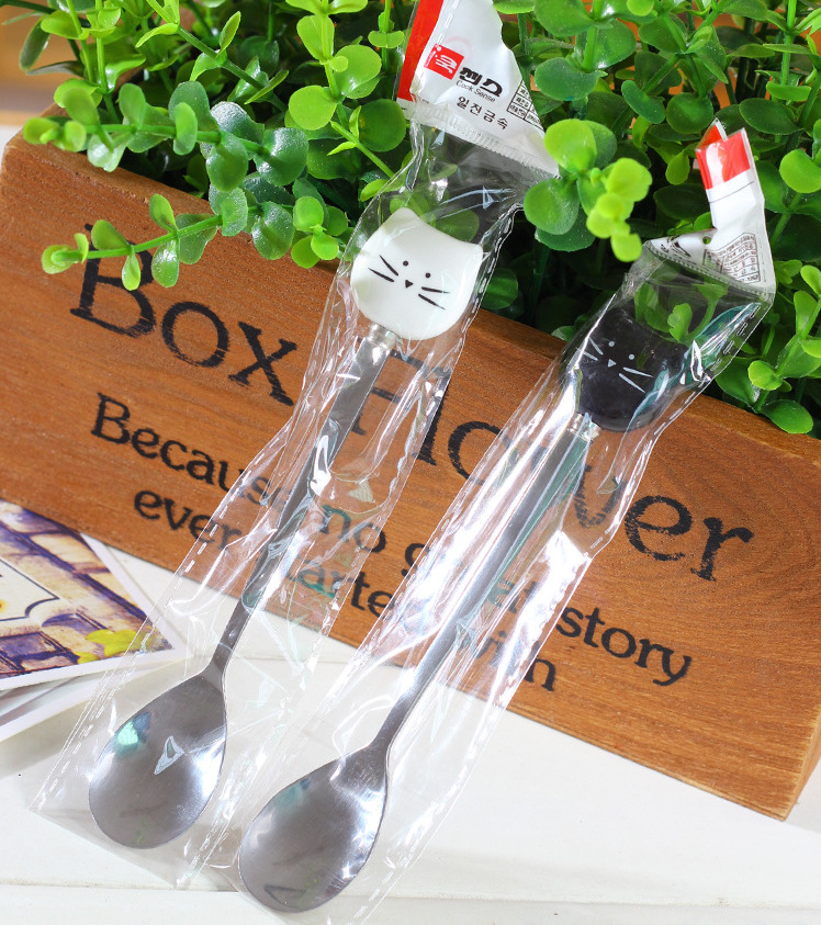 Title 3, Black and white cat stainless steel spoon carto...