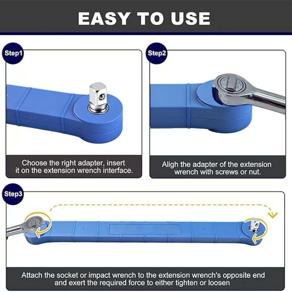 15.4in Offset Extension Wrench Tight Reach Set Drive Adapter For Automotive — image 5