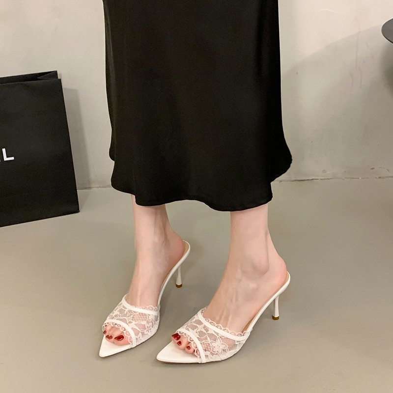 Lace Trim Stiletto Mule Slides, picture 3 of 4