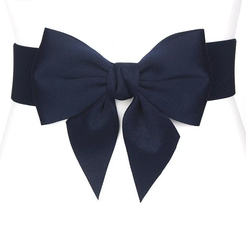 Elastic Ladies Fashion Bow Elastic Waistband - Navy Blue