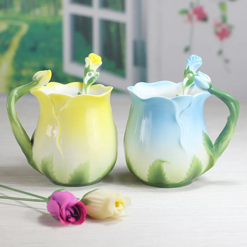 Flower Ceramic Coffee Cup Flower Tea Rose Mug – image 2