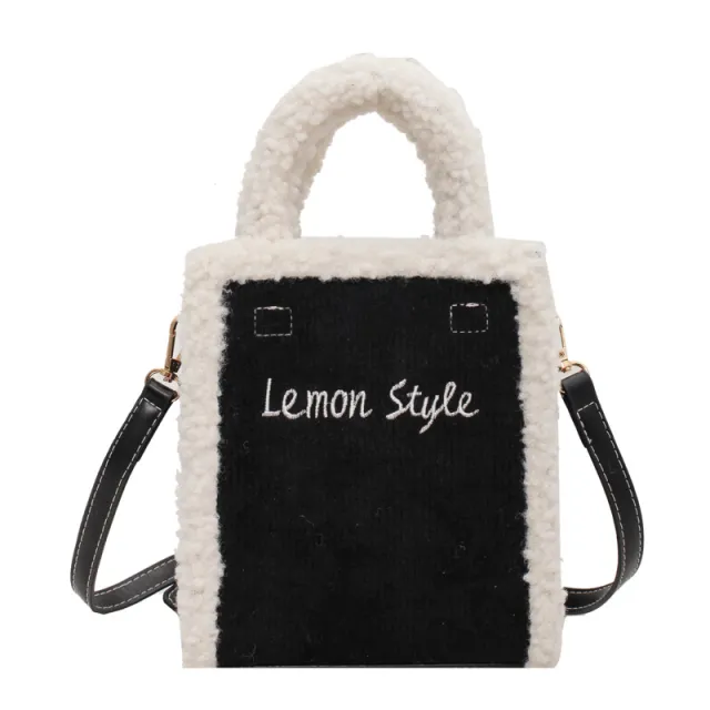 Cute Lamb Fleece Handbag Messenger Bag Letter Black - Shop at LoveMi