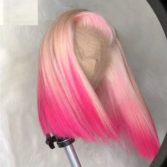 Gradient Front Lace Semi machine made High quality Human Hair Pink - Shop at LoveMi