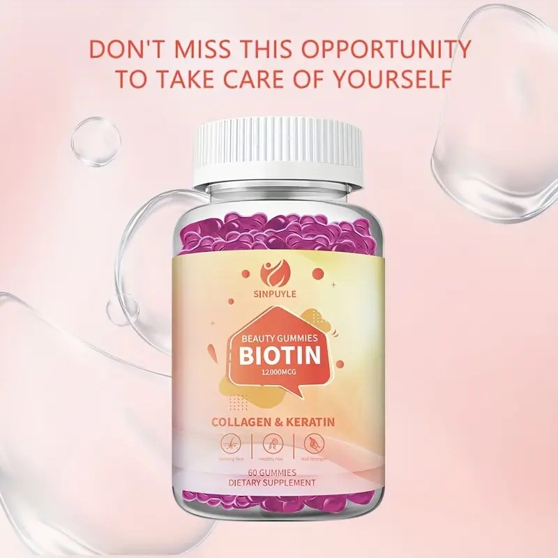 Biotin 12000MCG Beauty Gummies With Collagen & Keratin, Hair, Skin & Nail Support, 60 Count
