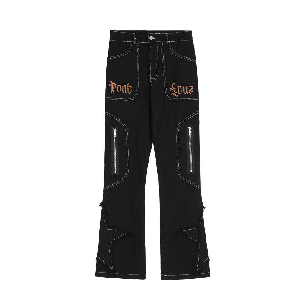 American Fashion Brand Multi-pocket Personality Patch Jeans