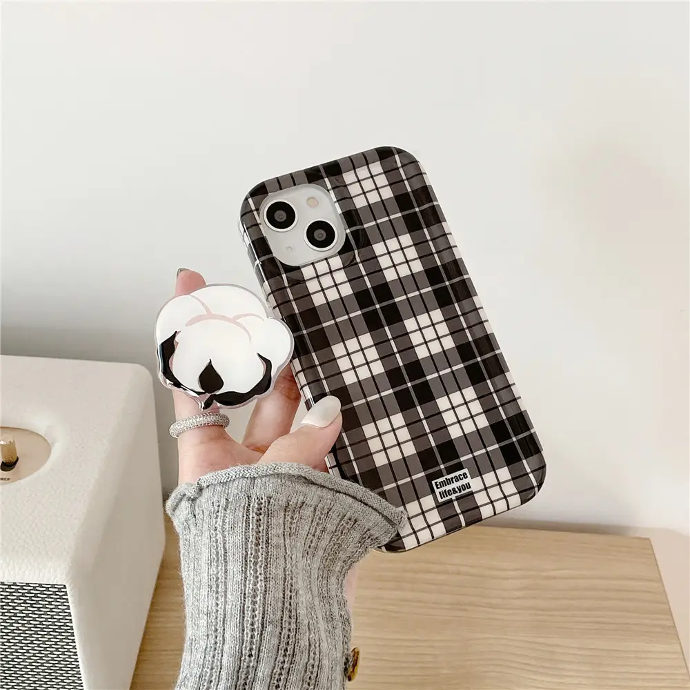 Simple Striped Lattice Mobile Phone Case Cotton Support Shell Soft Shell