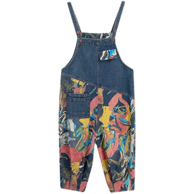 Ladies Fashion Slim Print Denim Bib Pants - Shop at LoveMi