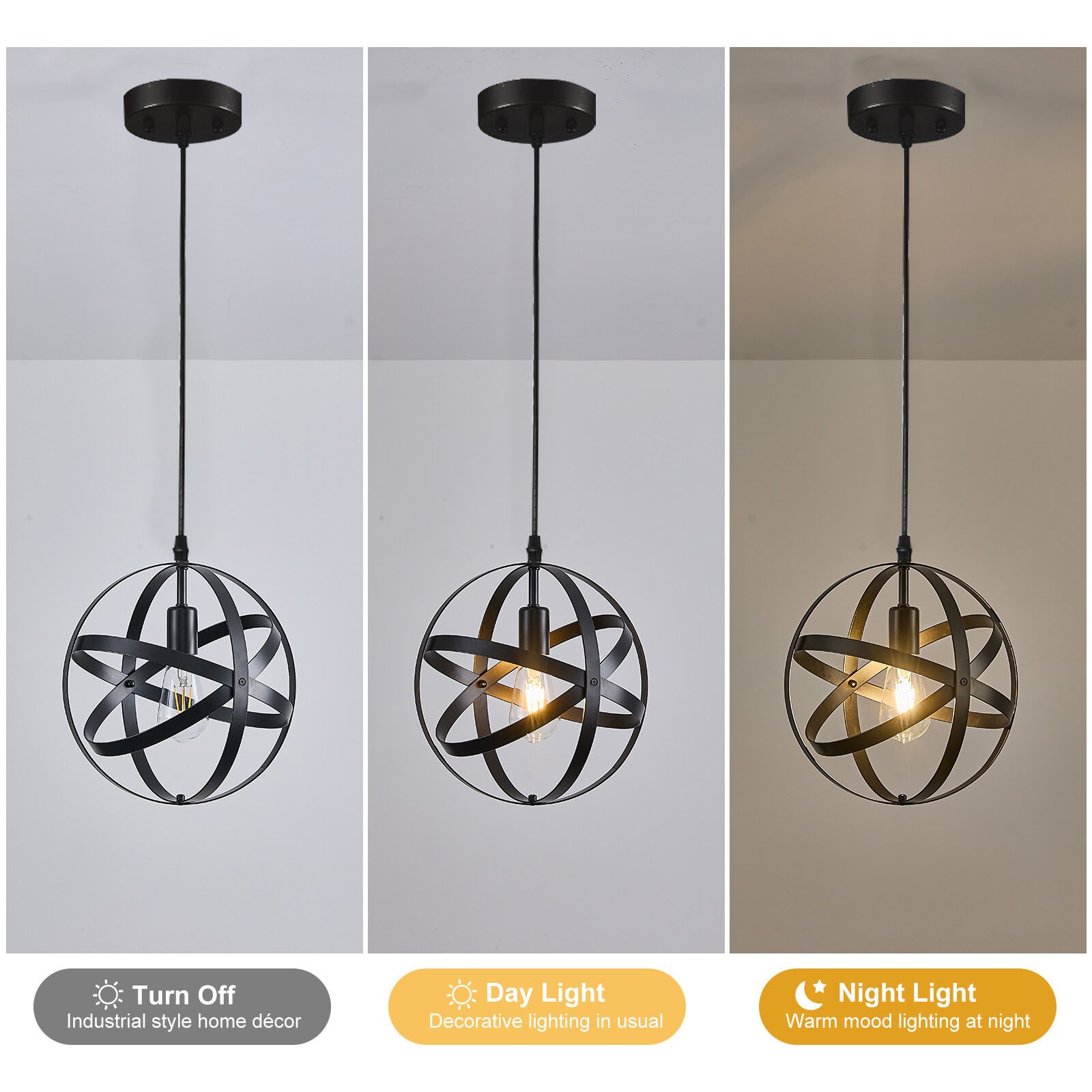 Industrial Spherical Ceiling Light Fitting Pendant Lighting Adjustable Cord UK — image 7