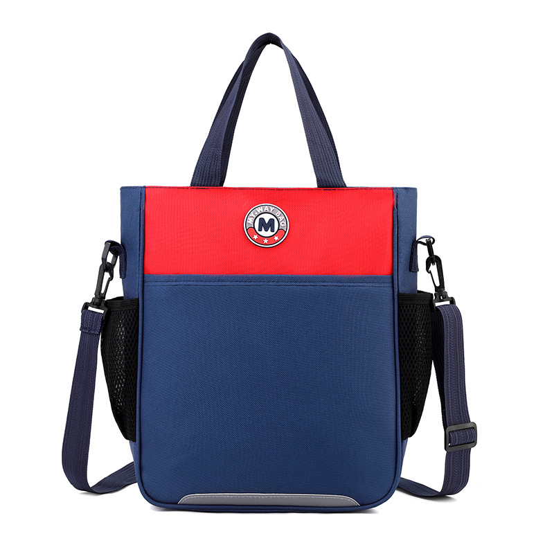 Primary School Printing And Tutoring Bag, Oxford Cloth Tote Bag, Children's One Shoulder Hand-held Printing Logo Tutoring Art File Bag - Blue And Red