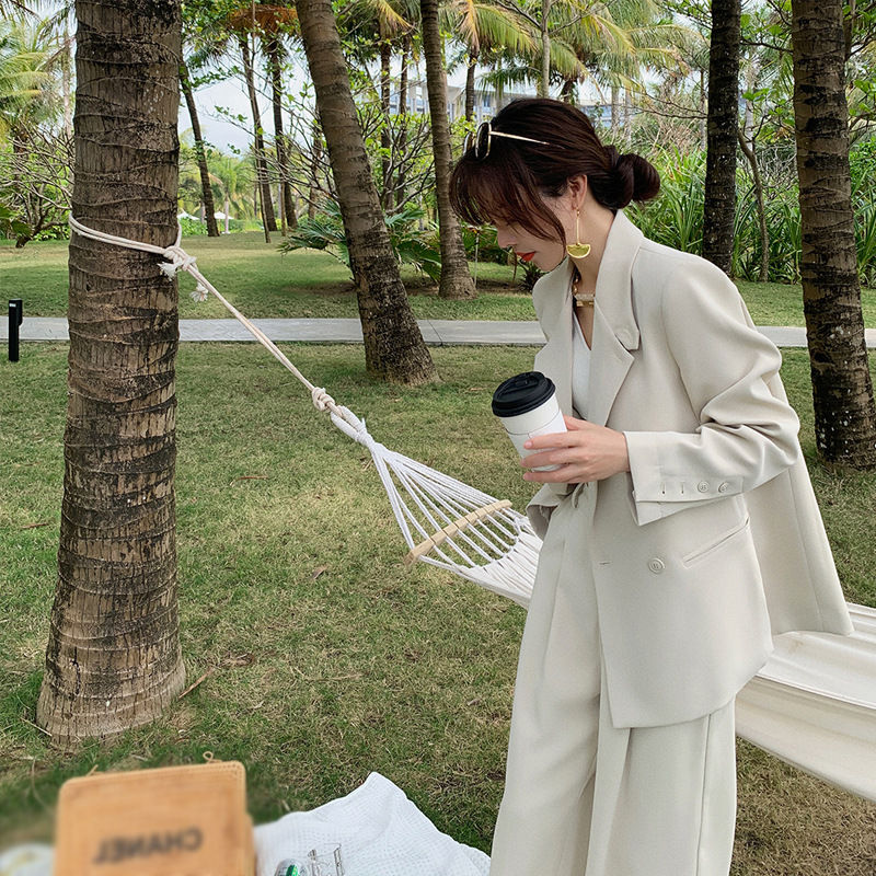 Peach Profile  Jacket Women Early Spring High Waist Straight Slacks Suit