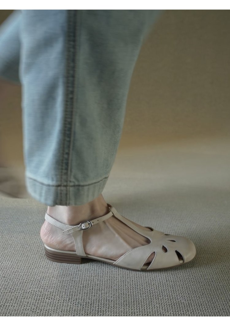 2026 Summer New Women Roman Sandals, Round Toe Soft Closed Toe Cutout Flat Sandals With Instep Straps product image