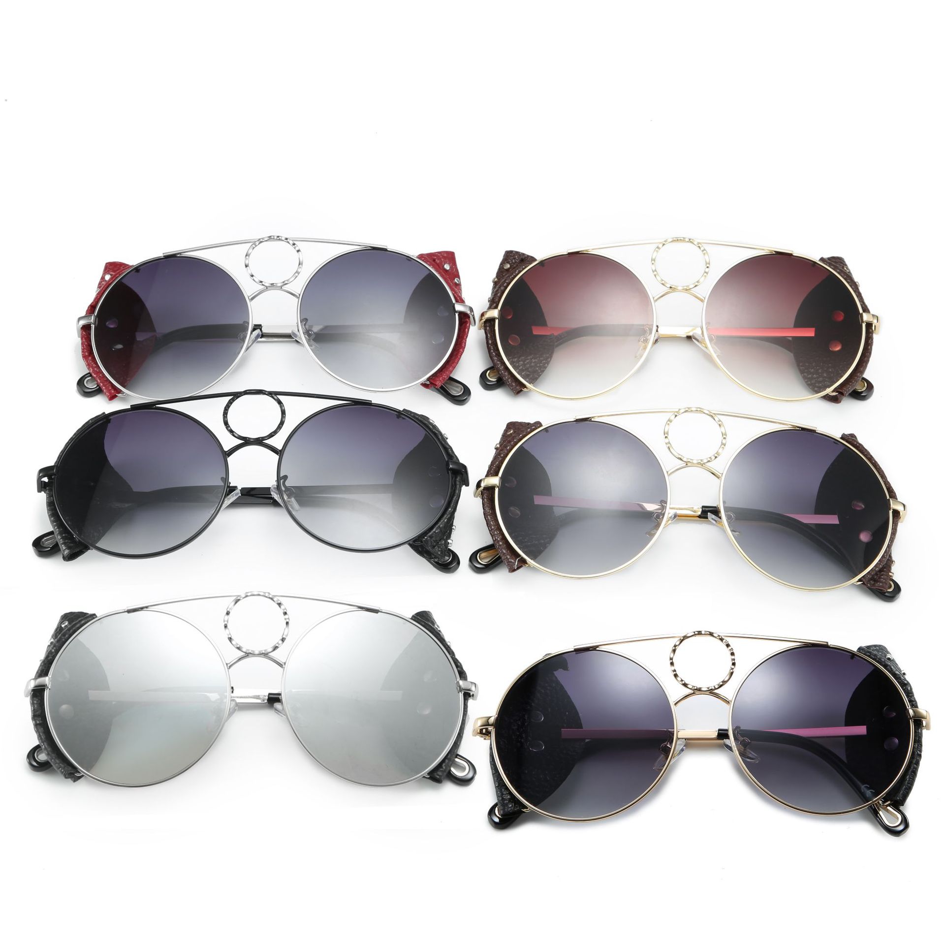 Title 9, Round Leather Rivet Metal Sunglasses