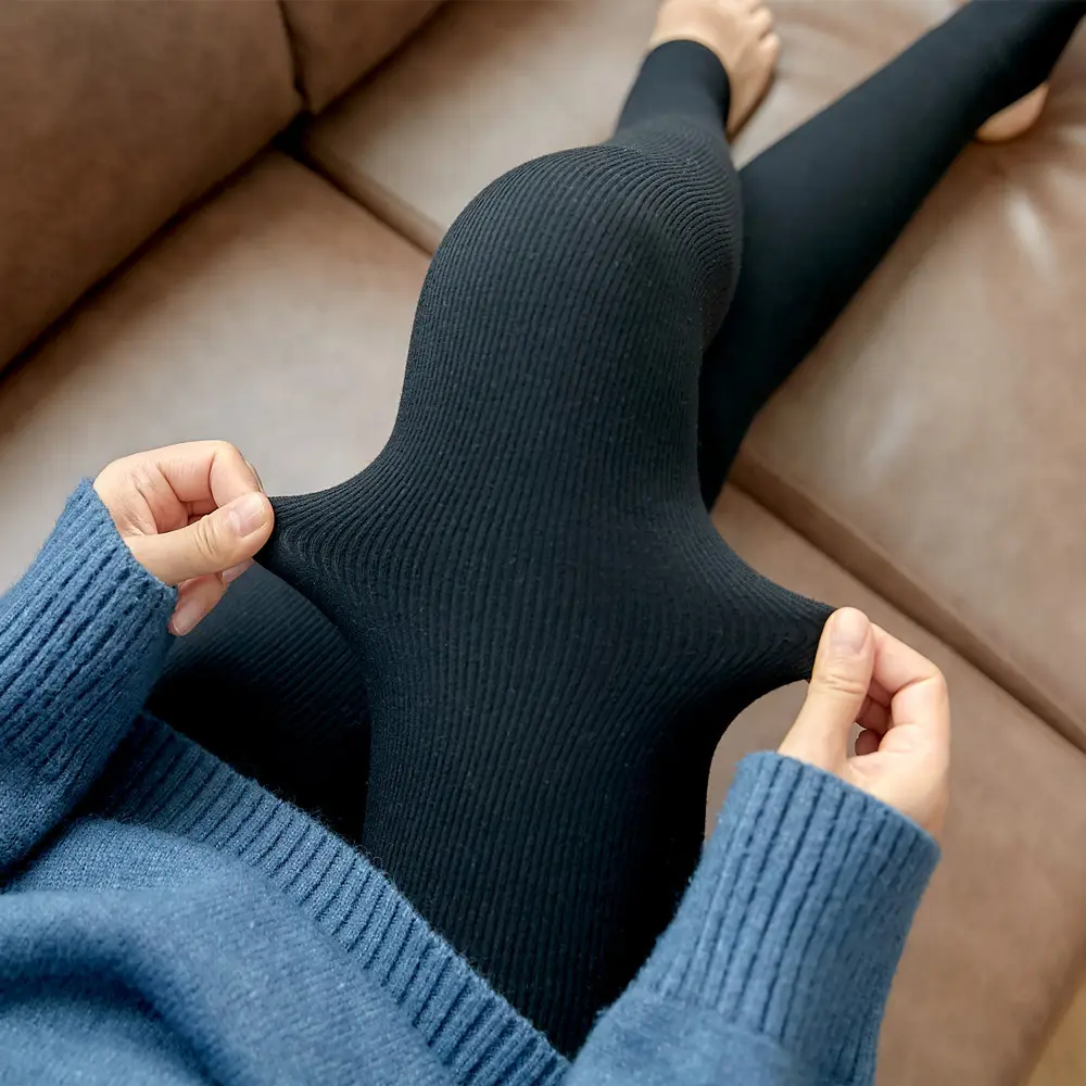 High Waist Stripes Leggings Winter Warm Thick