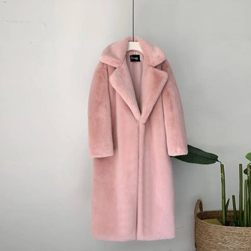 Women's Fur Long Plus Cotton Cashmere Coat Pink - Shop at LoveMi