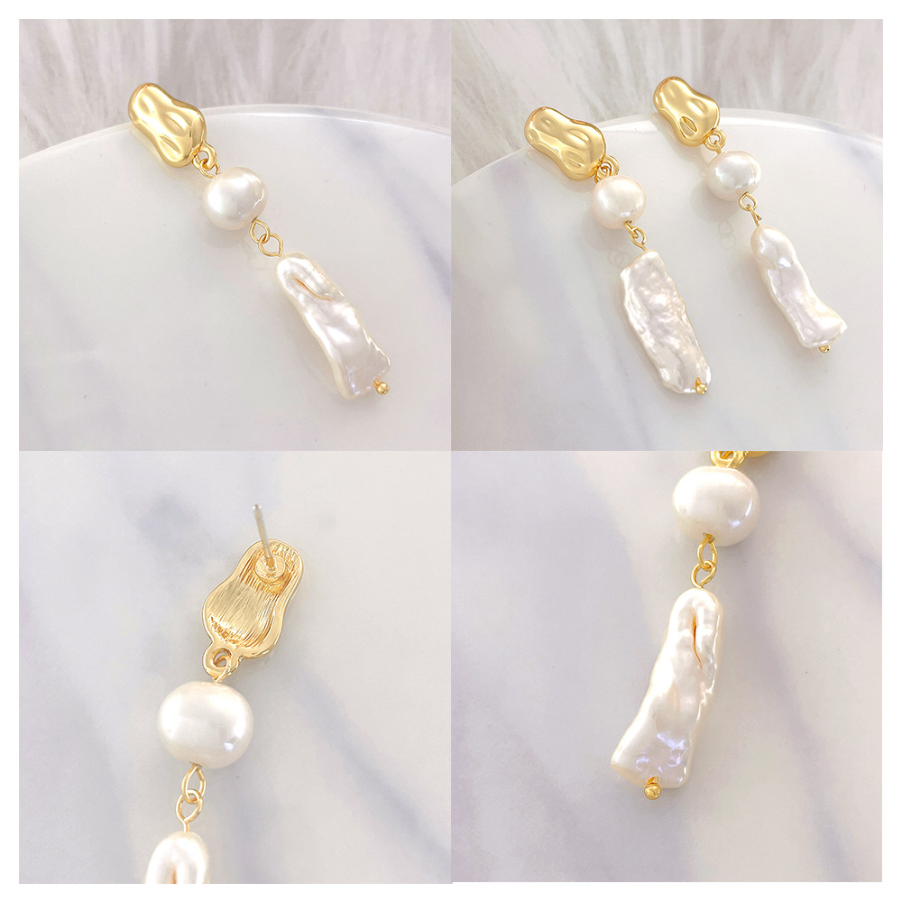 Square Natural Baroque Pearl Earrings