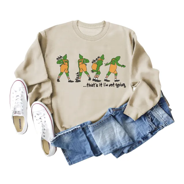 Women's Christmas Printed Long Sleeved Sweater Sand Color 2Xl - Shop at LoveMi